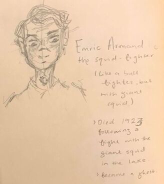 Pencil sketch of Emric Armand, a wizard with posh-boy hair, looking quizzical